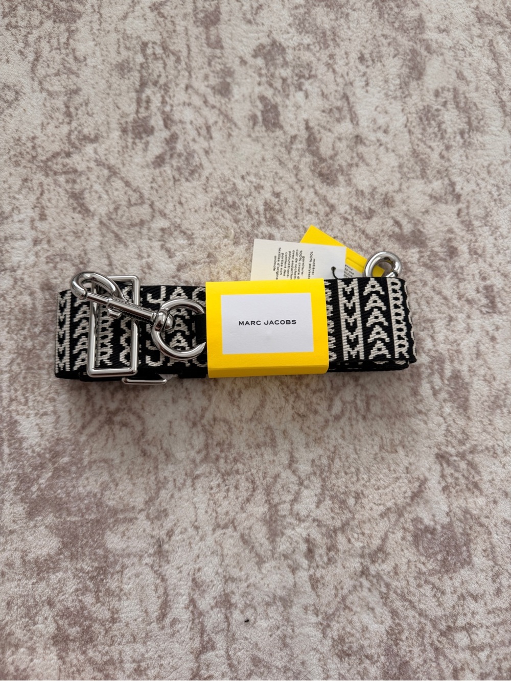Marc Jacobs Black & White Logo Webbing Strap with Silver Hardware